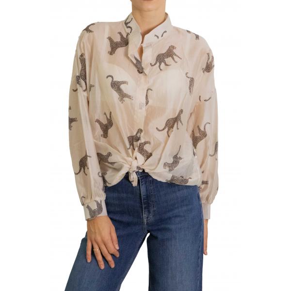Camicia con collo alla coreana e tigri 